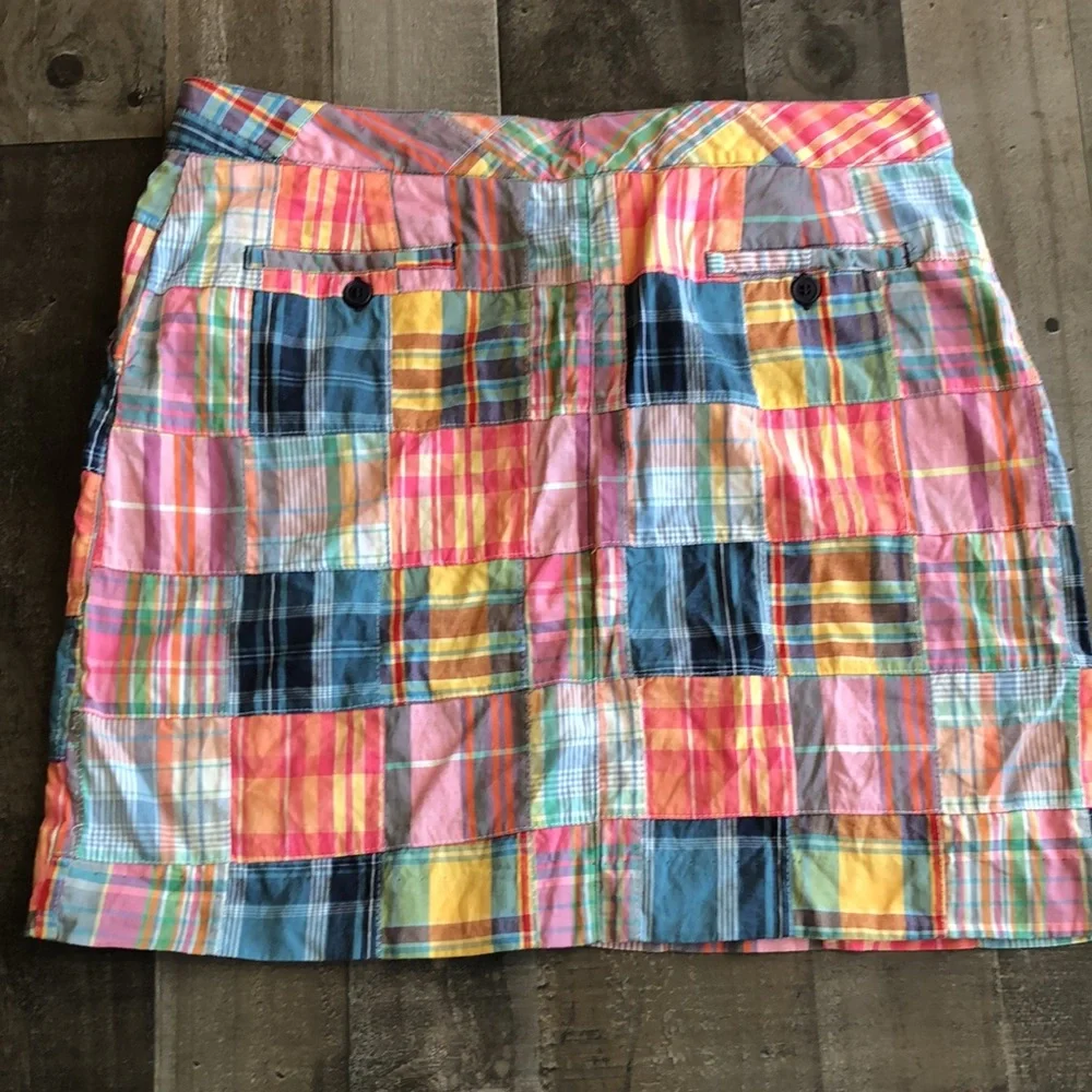 Larry Levine Patchwork Plaid Mini Skirt in Pink, Yellow, Blue - Picture 7 of 7
